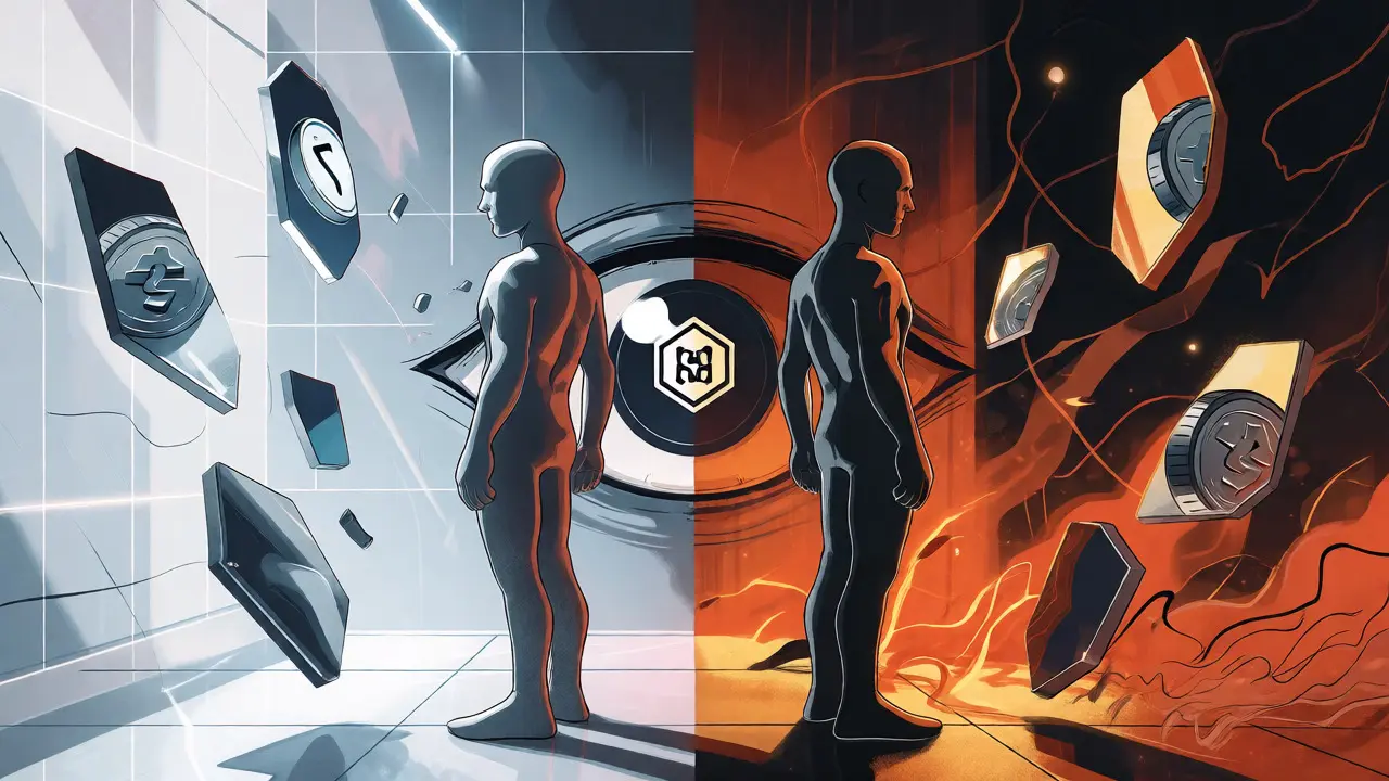 Two identical figures separated by a stylized eye, symbolizing token identity confusion.